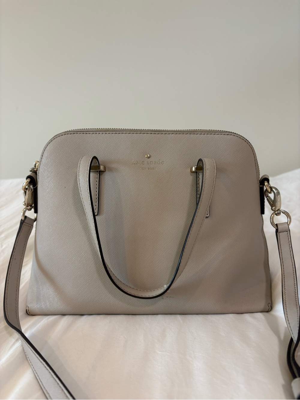 kate spade taupe saffiano leather satchel